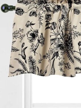 Set of 4 Botanical Valance Curtain in Cream and Black